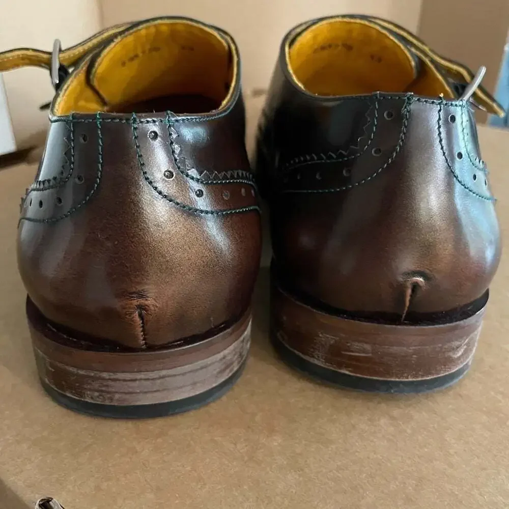 Elegant Brown and Green Men's Monk Butler Strap Oxfords